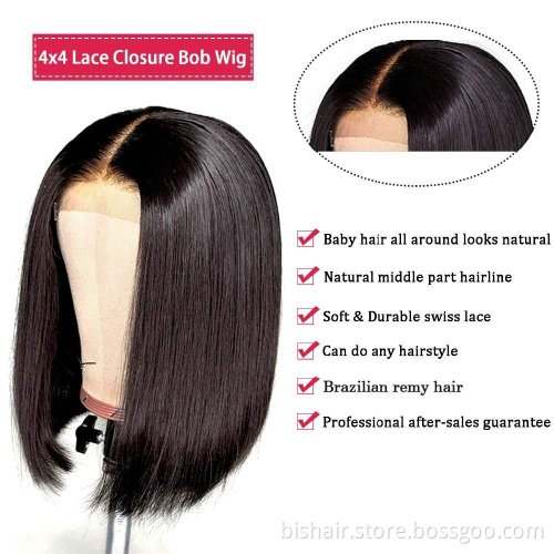 Wholesale short bob soft straight hair T mesh split style 100% natural Brazilian remy real wig black women pre-closed plucking